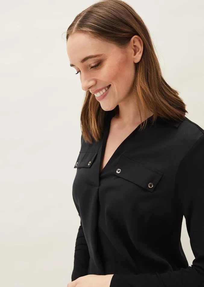 Neave Button Tunic Black Women Phase Eight Shirts and Blouses