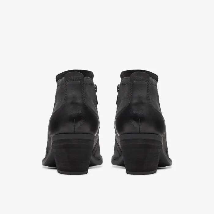 Neva Lo Black Leather Women Clarks Boots and Booties