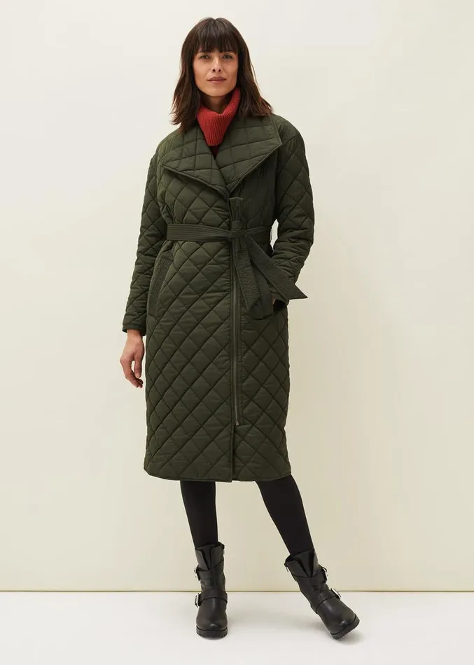 Nila Quilted Puffer Coat Dark Olive Women Phase Eight Coats