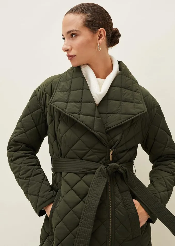 Nila Quilted Puffer Coat Dark Olive Women Phase Eight Coats