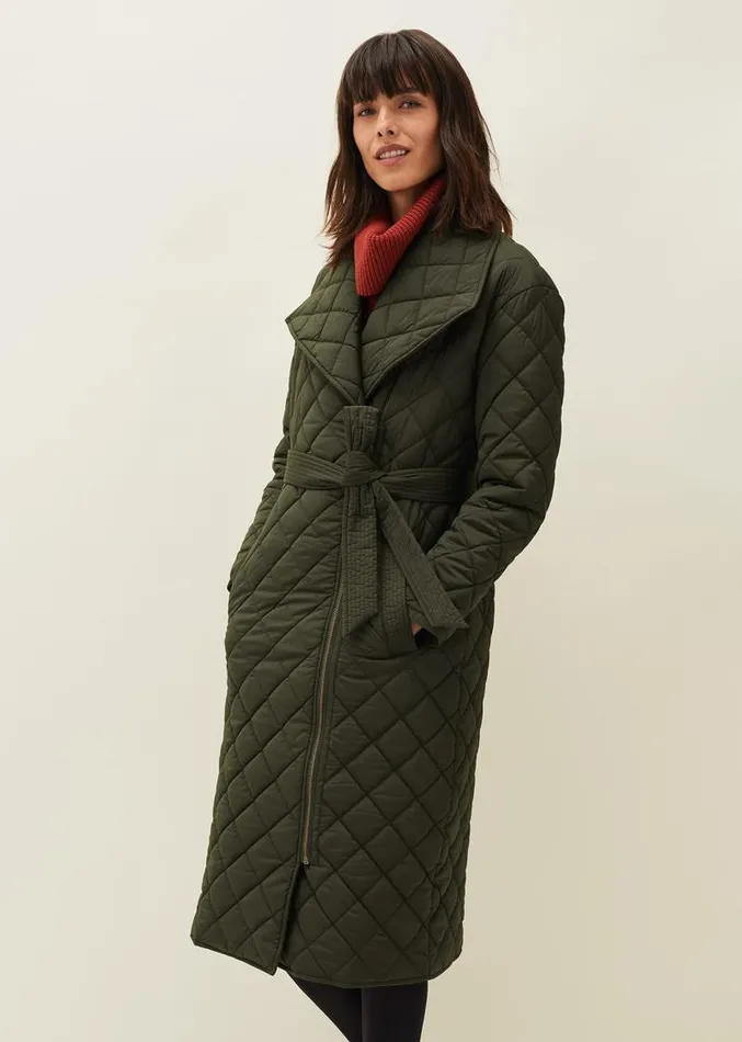 Nila Quilted Puffer Coat Dark Olive Women Phase Eight Coats