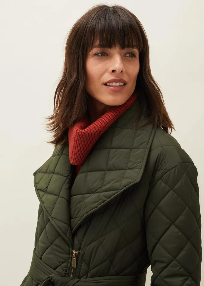Nila Quilted Puffer Coat Dark Olive Women Phase Eight Coats