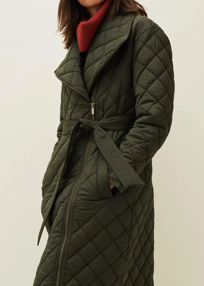 Nila Quilted Puffer Coat Dark Olive Women Phase Eight Coats