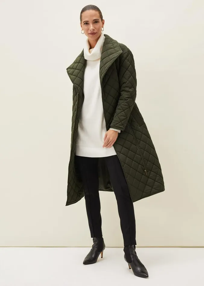 Nila Quilted Puffer Coat Dark Olive Women Phase Eight Coats