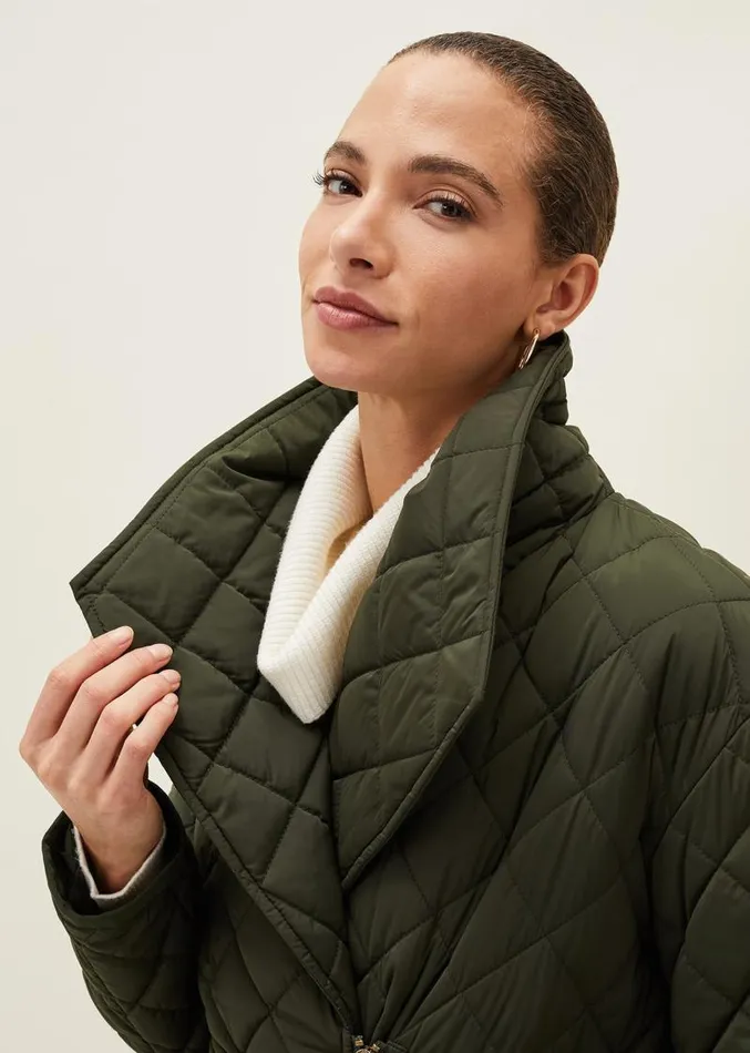 Nila Quilted Puffer Coat Dark Olive Women Phase Eight Coats