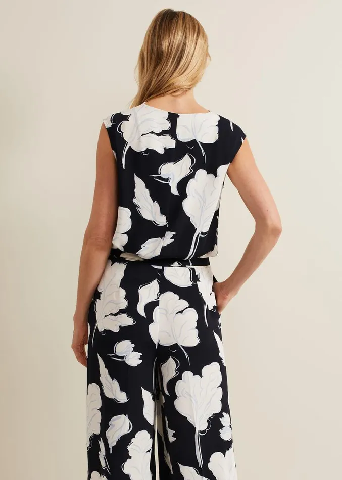 Noelle Leaf Print Cowl Neck Top Navy Women Phase Eight Shirts and Blouses