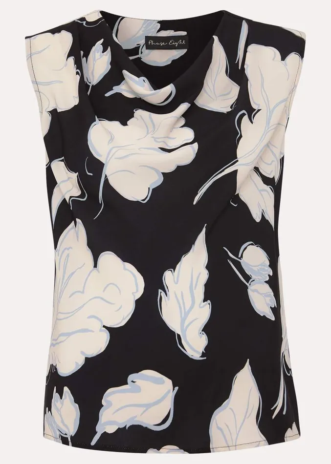 Noelle Leaf Print Cowl Neck Top Navy Women Phase Eight Shirts and Blouses
