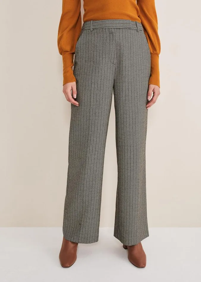 Nouria Herringbone Tapered Trouser Blackcream Women Phase Eight Trousers