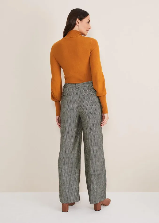 Nouria Herringbone Tapered Trouser Blackcream Women Phase Eight Trousers