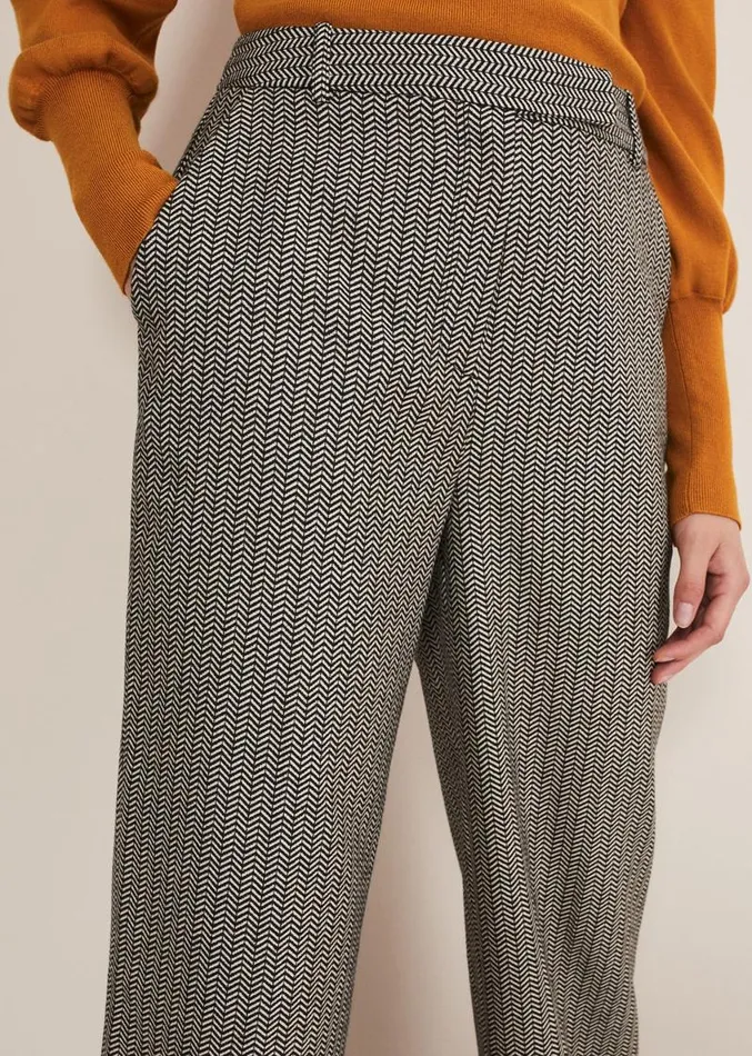Nouria Herringbone Tapered Trouser Blackcream Women Phase Eight Trousers
