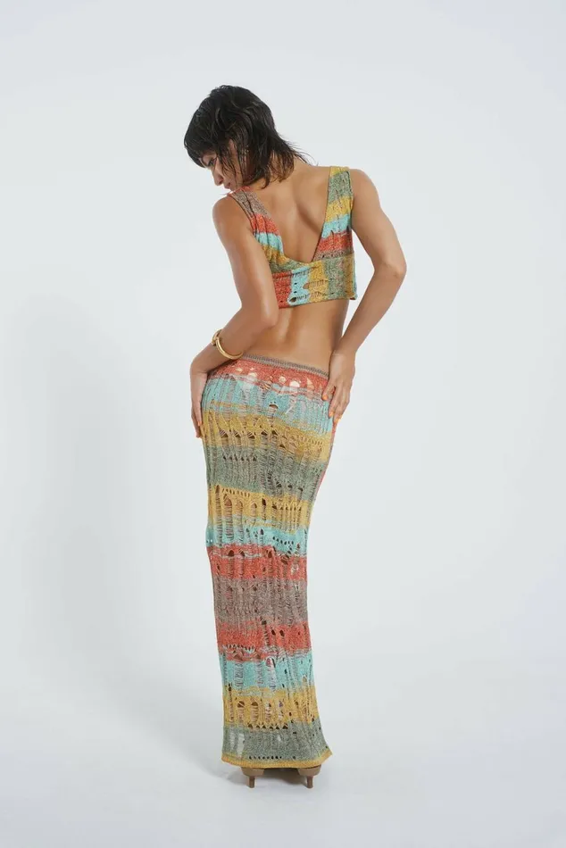 Odette Striped Laddered Wrap Knit Top Multi Women Jaded London Beach CoOrds