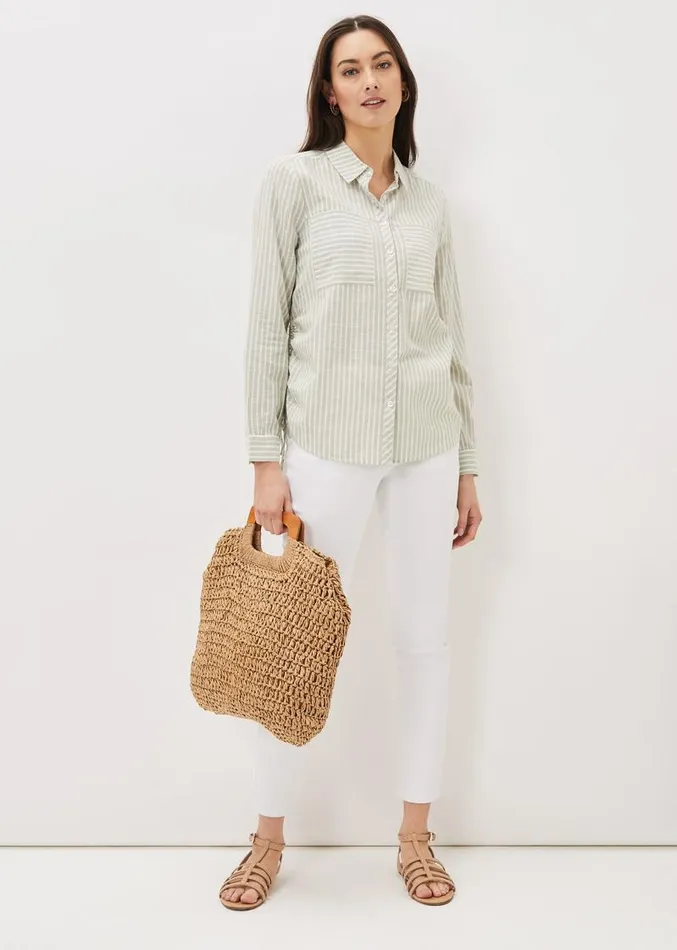 Oliva Ruched Side Stripe Shirt Sage Women Phase Eight Shirts and Blouses