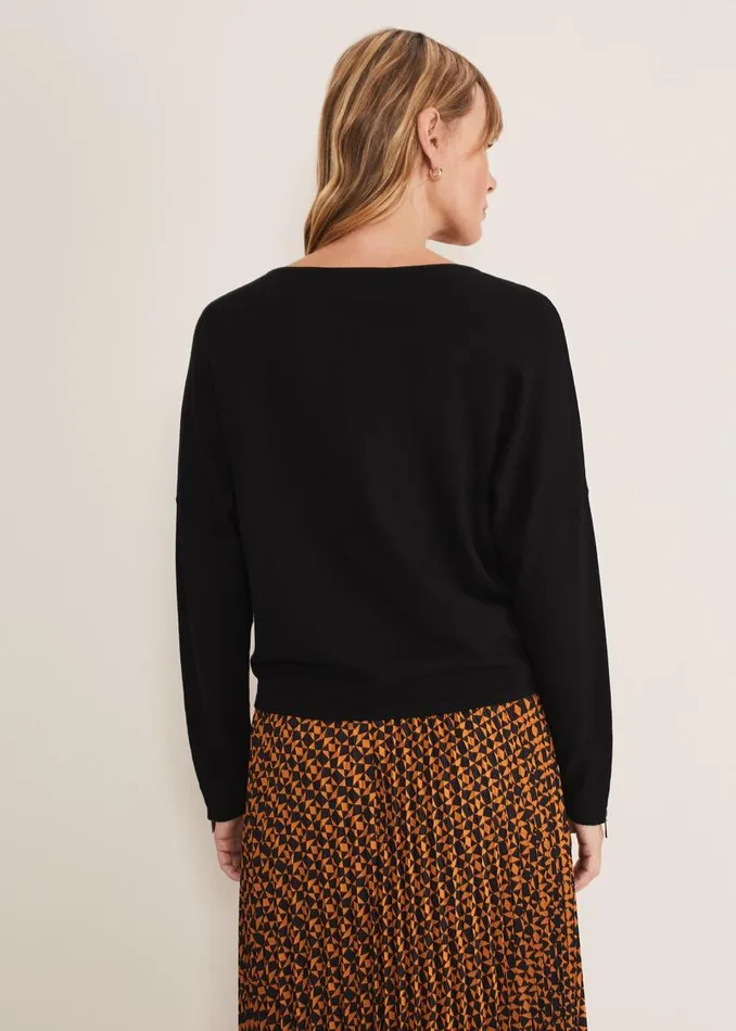 Olivian Zip Cuff Detail Knit Black Women Phase Eight Knitwear