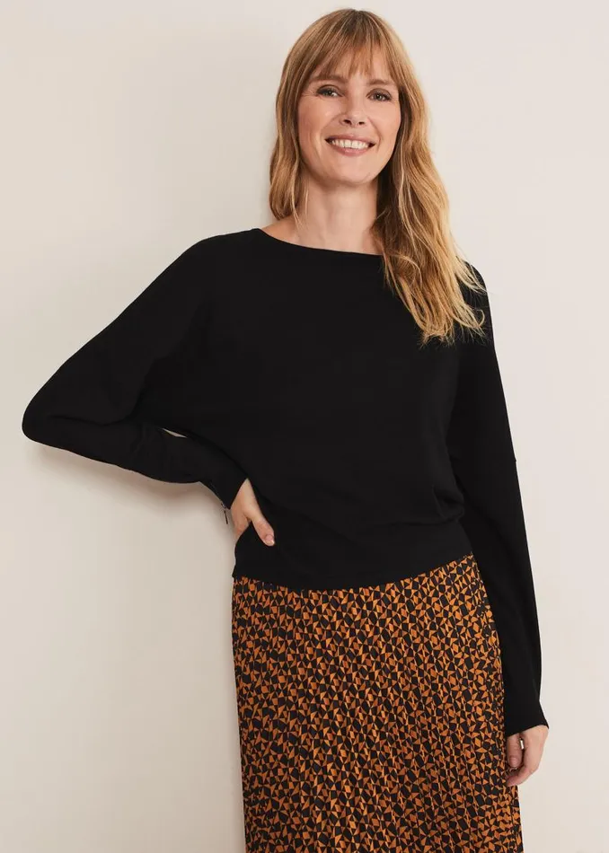 Olivian Zip Cuff Detail Knit Black Women Phase Eight Knitwear