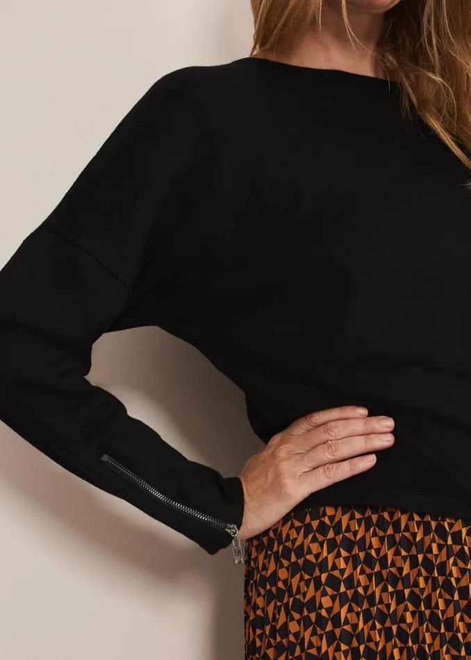 Olivian Zip Cuff Detail Knit Black Women Phase Eight Knitwear