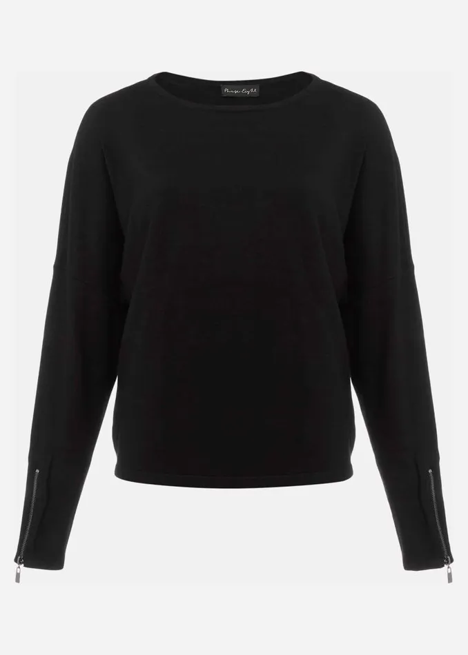 Olivian Zip Cuff Detail Knit Black Women Phase Eight Knitwear