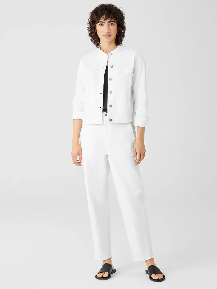 Organic Cotton Denim Stand Collar Jacket White Women Eileen Fisher Denim