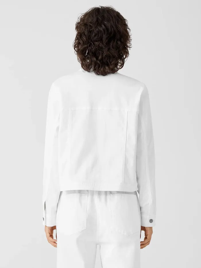 Organic Cotton Denim Stand Collar Jacket White Women Eileen Fisher Denim
