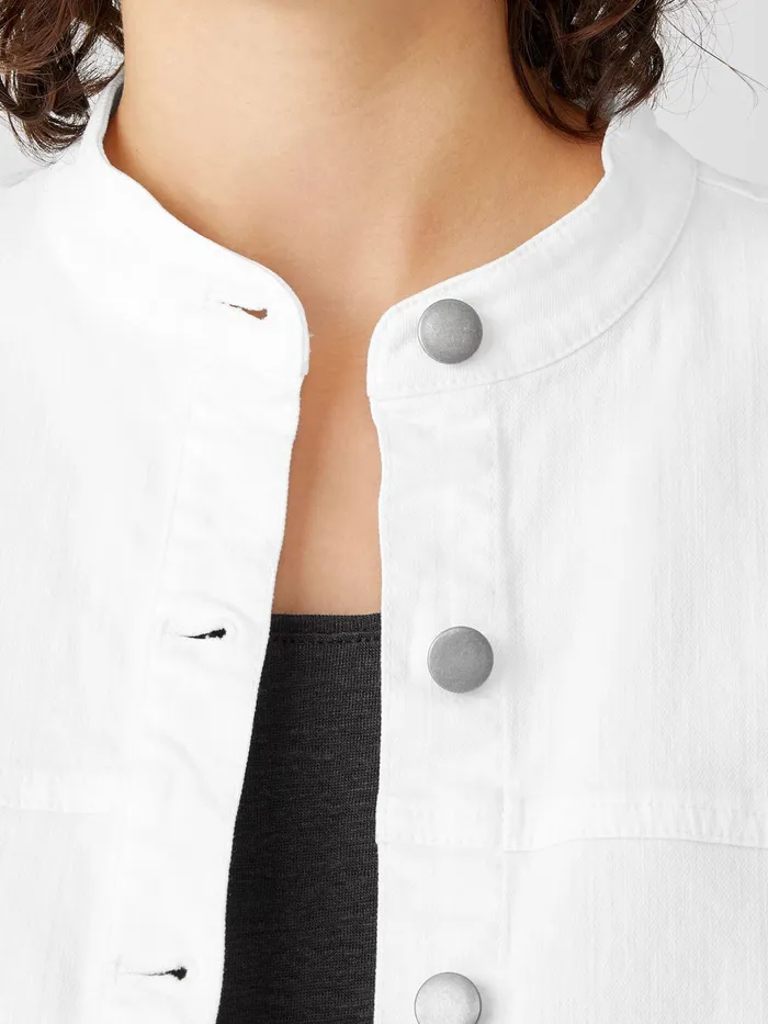 Organic Cotton Denim Stand Collar Jacket White Women Eileen Fisher Denim