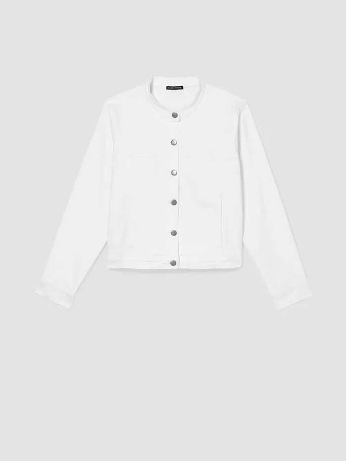 Organic Cotton Denim Stand Collar Jacket White Women Eileen Fisher Denim