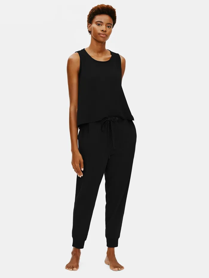 Organic Cotton Interlock Jogger Sleep Pant Black Women Eileen Fisher Sleepwear