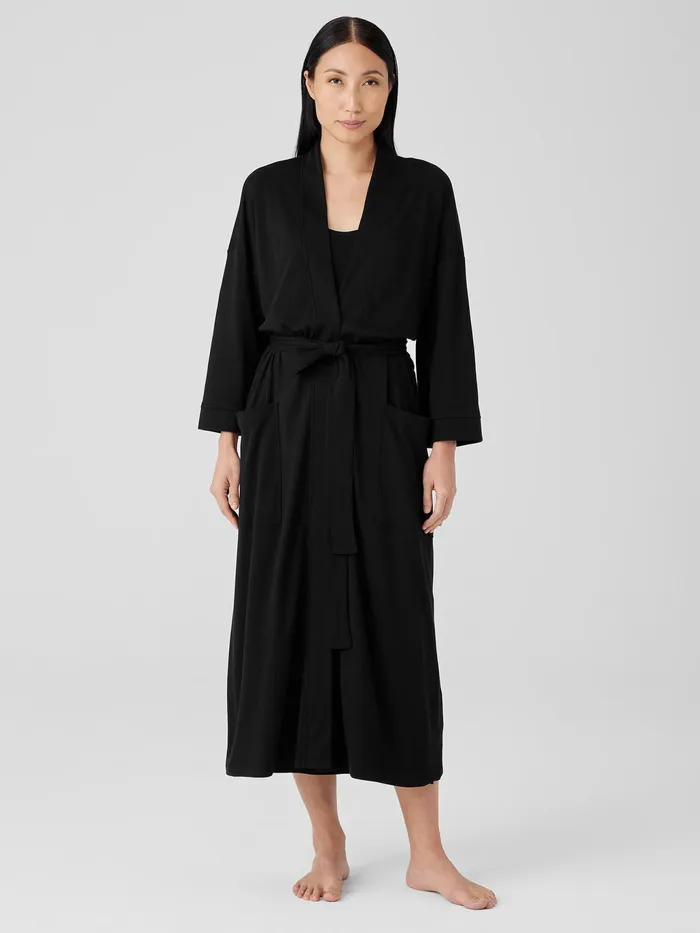Organic Cotton Interlock Sleep Robe Black Women Eileen Fisher Sleepwear