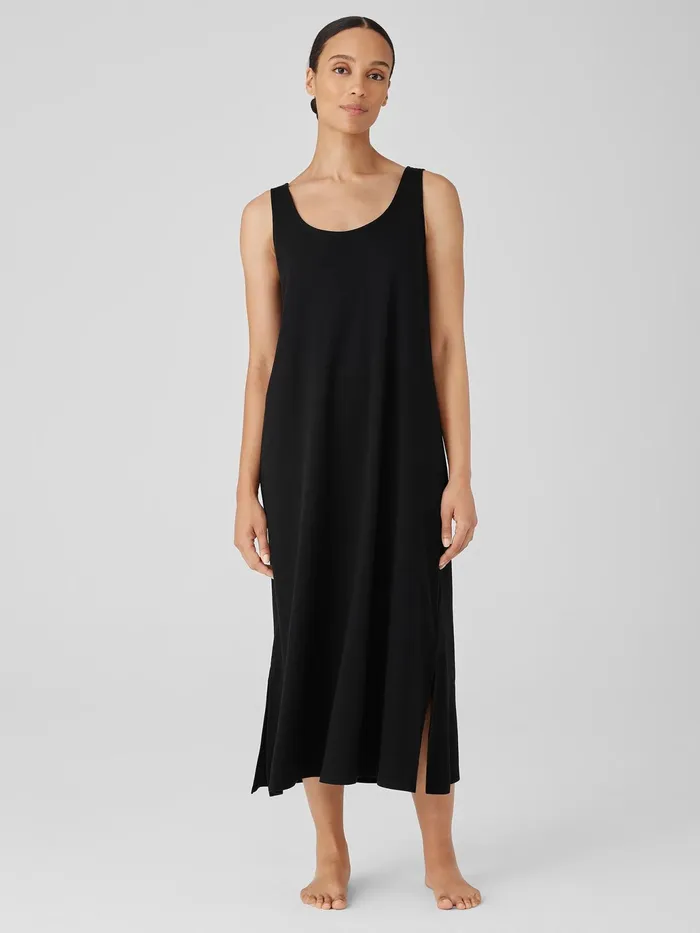 Organic Cotton Interlock Tank Sleep Dress Black Women Eileen Fisher Sleepwear