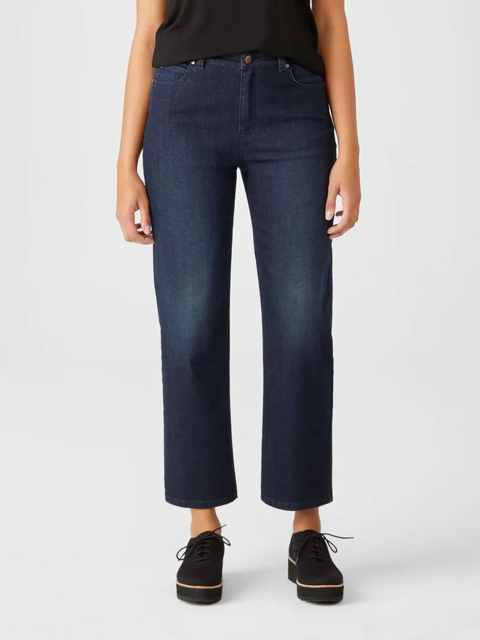 Organic Cotton Stretch Straight Ankle Jean Utility Blue Women Eileen Fisher Pants Shorts and Jumpsuits