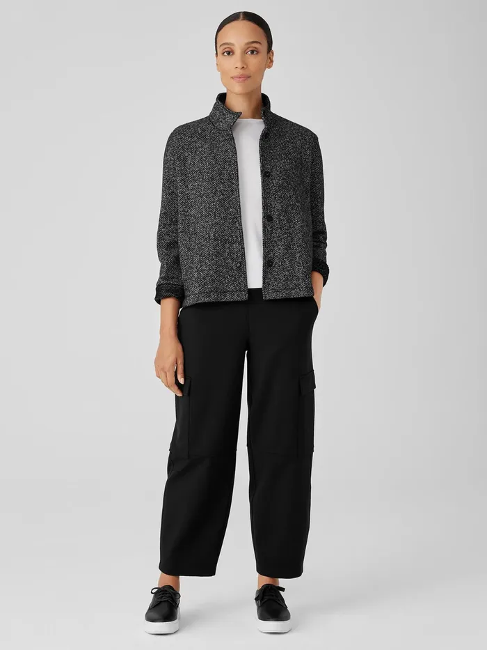 Organic Cotton Terry Stand Collar Jacket Blacksoftwhite Women Eileen Fisher Jackets Coats and Vests