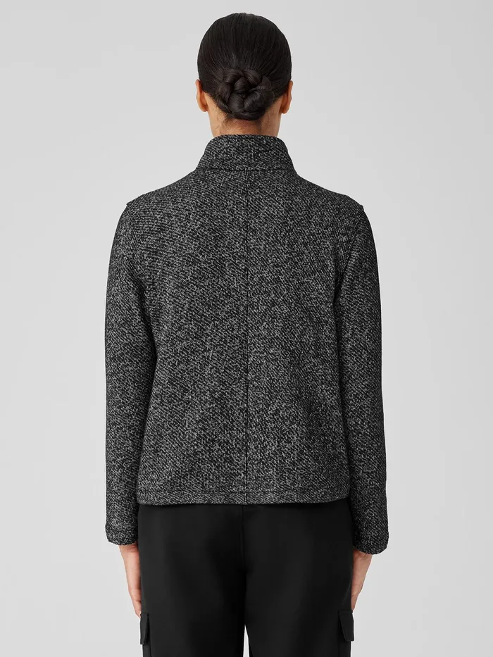 Organic Cotton Terry Stand Collar Jacket Blacksoftwhite Women Eileen Fisher Jackets Coats and Vests
