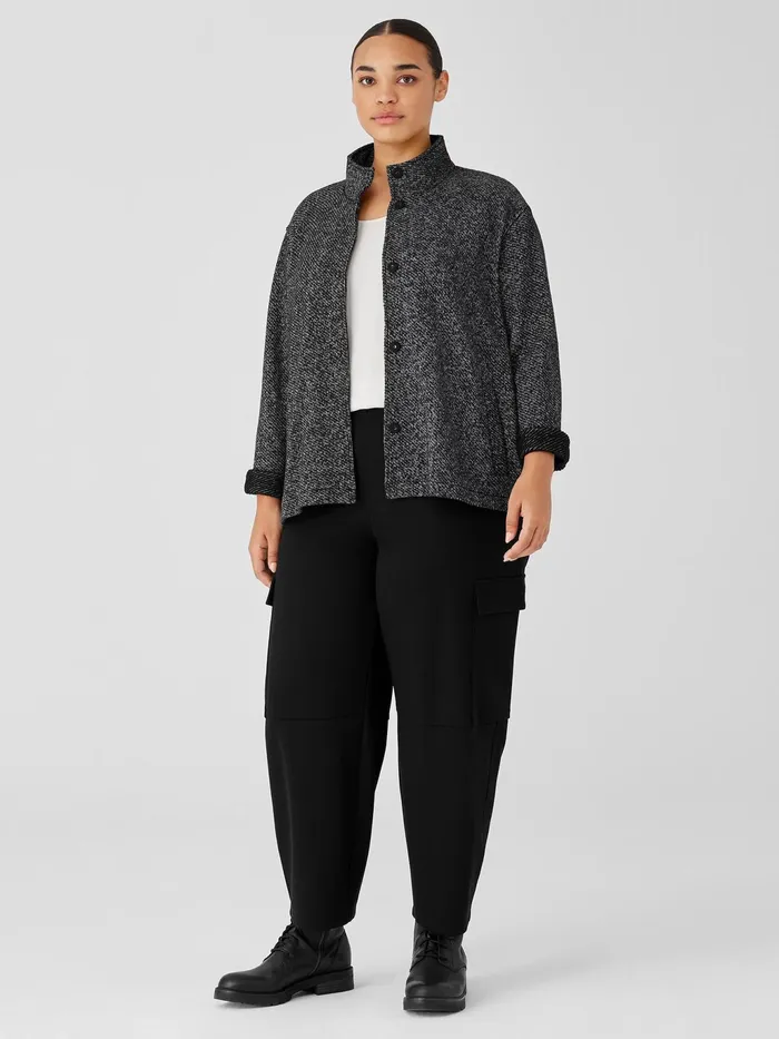 Organic Cotton Terry Stand Collar Jacket Blacksoftwhite Women Eileen Fisher Jackets Coats and Vests
