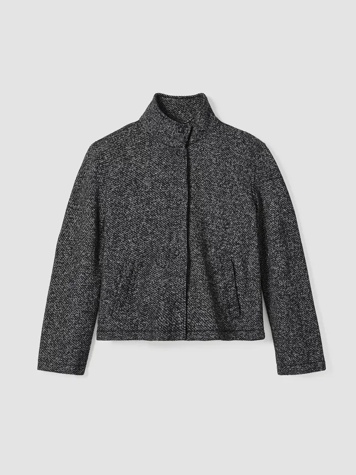 Organic Cotton Terry Stand Collar Jacket Blacksoftwhite Women Eileen Fisher Jackets Coats and Vests