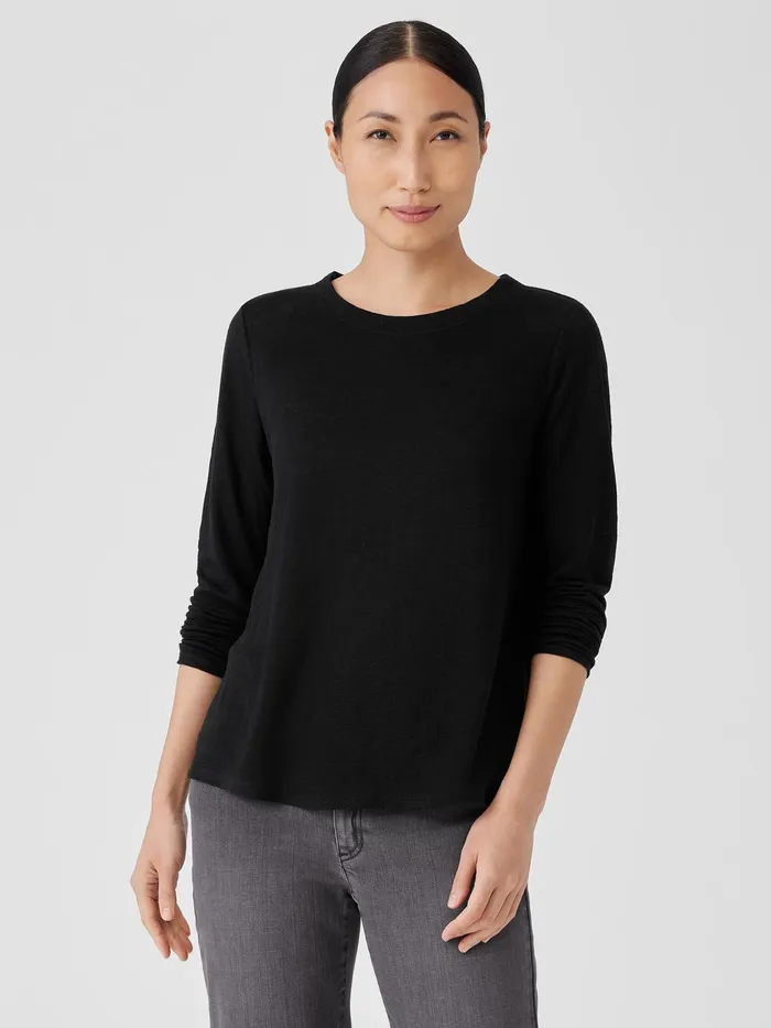 Organic Linen Jersey Crew Neck Top Black Women Eileen Fisher Tops and Tees