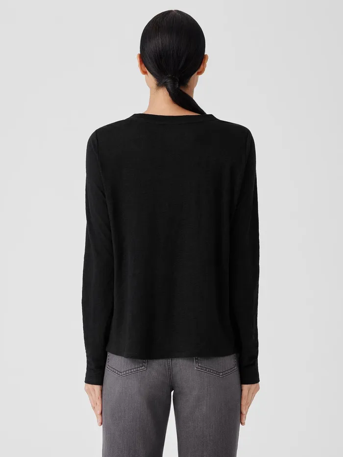 Organic Linen Jersey Crew Neck Top Black Women Eileen Fisher Tops and Tees