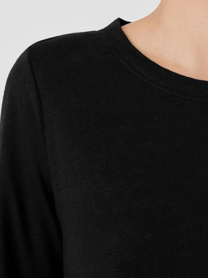 Organic Linen Jersey Crew Neck Top Black Women Eileen Fisher Tops and Tees