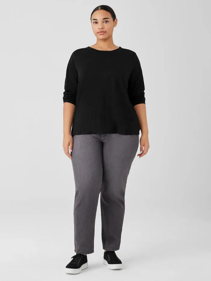 Organic Linen Jersey Crew Neck Top Black Women Eileen Fisher Tops and Tees