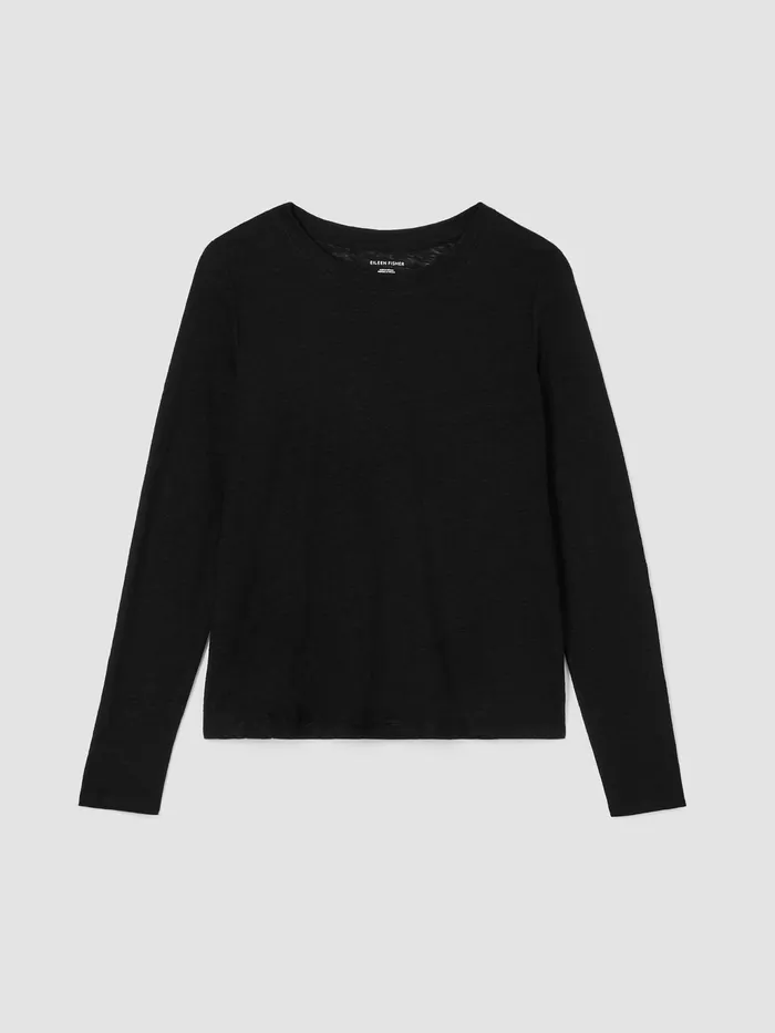 Organic Linen Jersey Crew Neck Top Black Women Eileen Fisher Tops and Tees