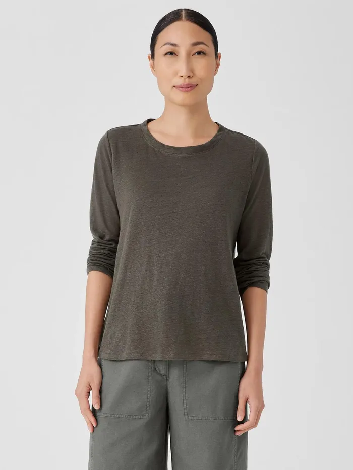 Organic Linen Jersey Crew Neck Top Grove Women Eileen Fisher Denim