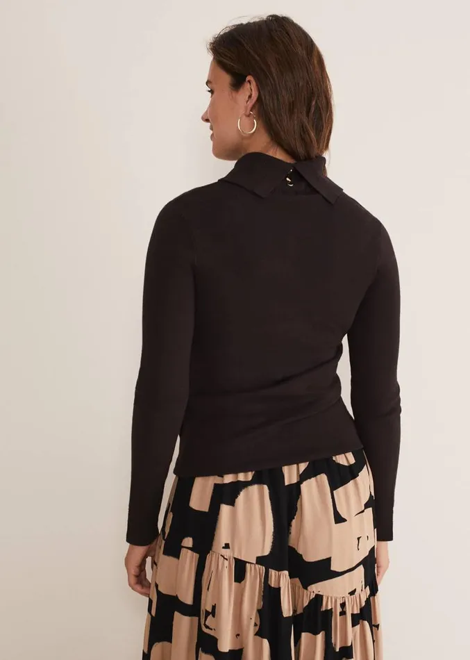 Ottilie Button Detail Roll Neck Knit Chocolate Women Phase Eight Knitwear