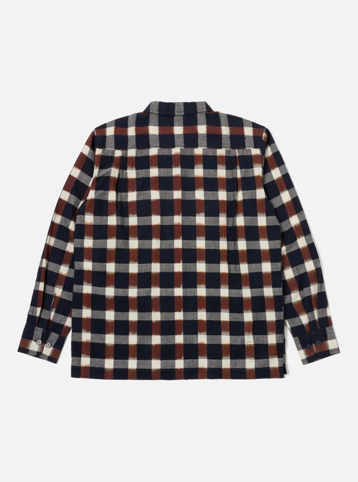 Overshirts Men Universal Works Universal Works LS Utility Shirt In NavyBrown Check Ikat