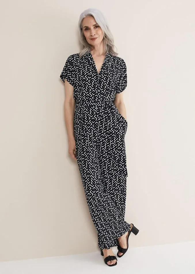 Paige Abstract Print Wide Leg Jumpsuit Navyivory Women Phase Eight Dresses