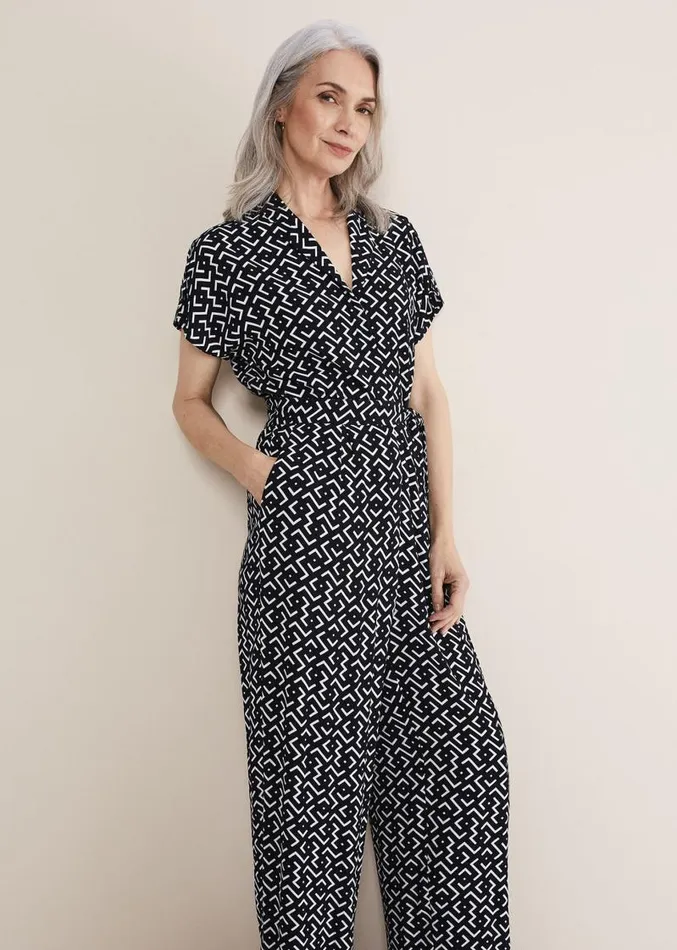 Paige Abstract Print Wide Leg Jumpsuit Navyivory Women Phase Eight Dresses