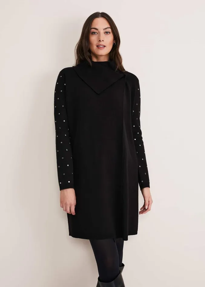 Paloma Stud Sleeve Knit Coat Black Women Phase Eight Knitwear