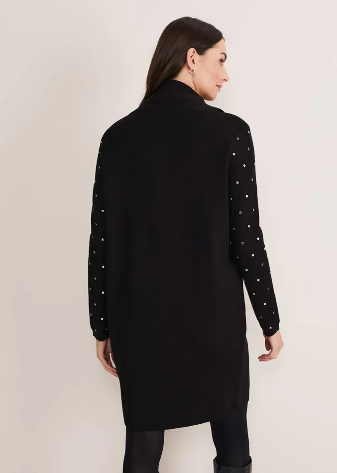 Paloma Stud Sleeve Knit Coat Black Women Phase Eight Knitwear