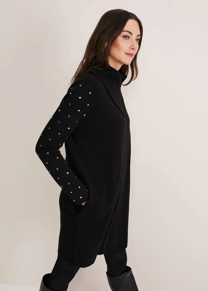 Paloma Stud Sleeve Knit Coat Black Women Phase Eight Knitwear