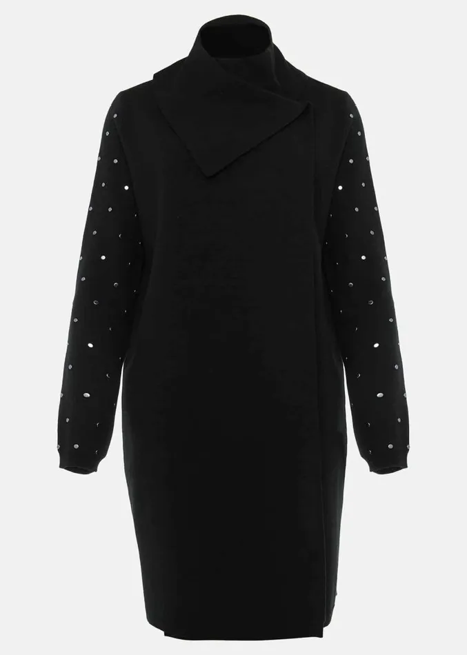 Paloma Stud Sleeve Knit Coat Black Women Phase Eight Knitwear