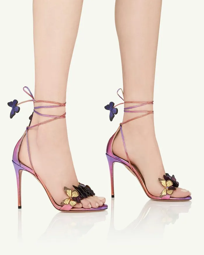 Papillon Sandal 105 Fuchsia Women Aquazzura Sandals Papillon Sandal 105 Fuchsia Women Aquazzura Sandals