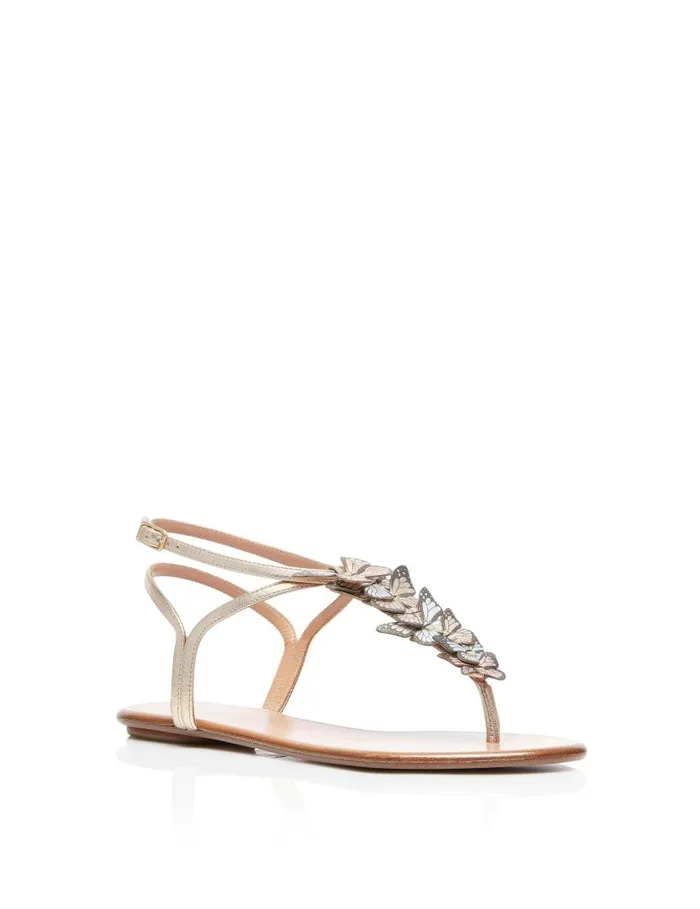 Papillon Sandal Flat Gold Women Aquazzura Sandals Papillon Sandal Flat Gold Women Aquazzura Sandals