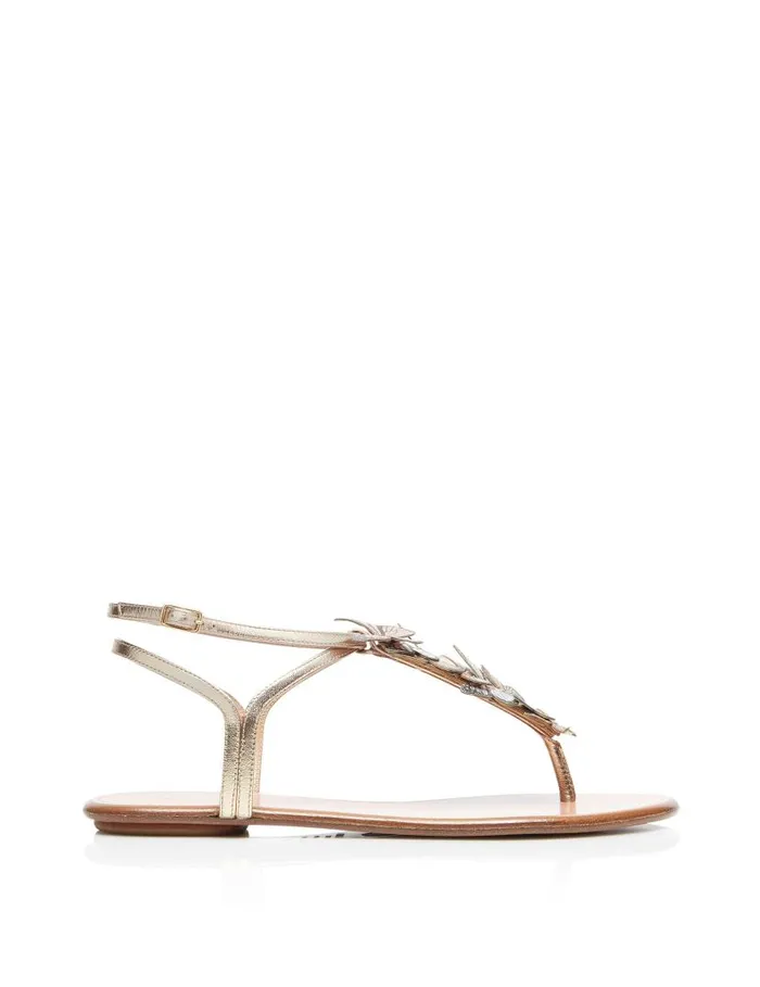 Papillon Sandal Flat Gold Women Aquazzura Sandals Papillon Sandal Flat Gold Women Aquazzura Sandals