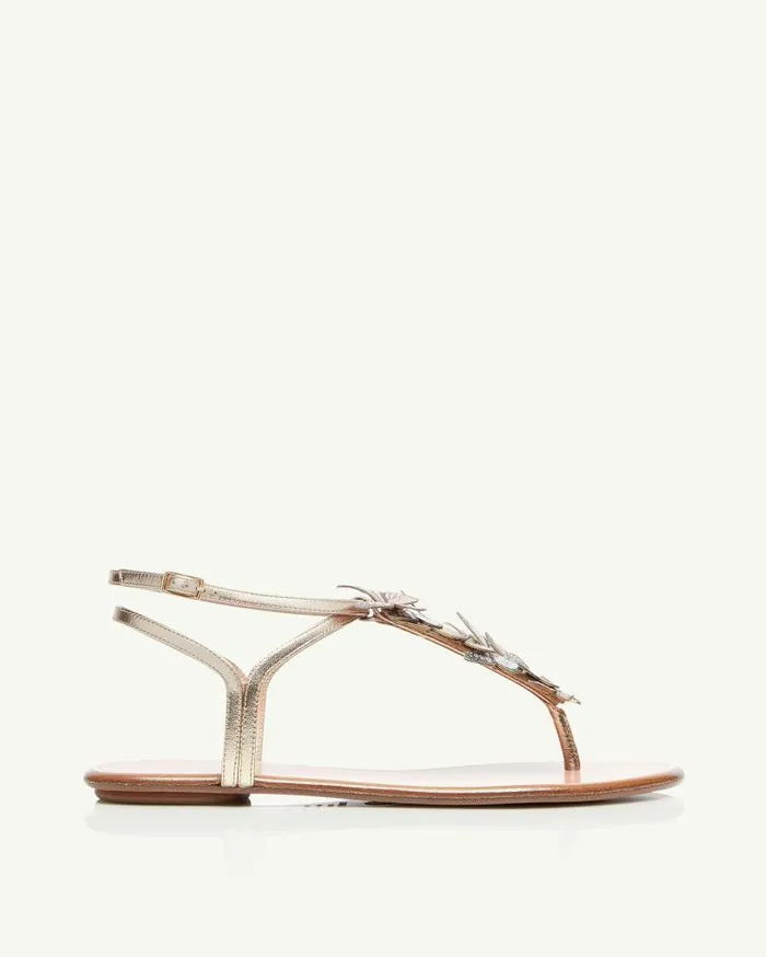 Papillon Sandal Flat Gold Women Aquazzura Sandals Papillon Sandal Flat Gold Women Aquazzura Sandals